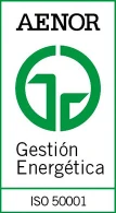 Logotip 'Certificació ISO 50001 - Aenor. Gestió Energètica'